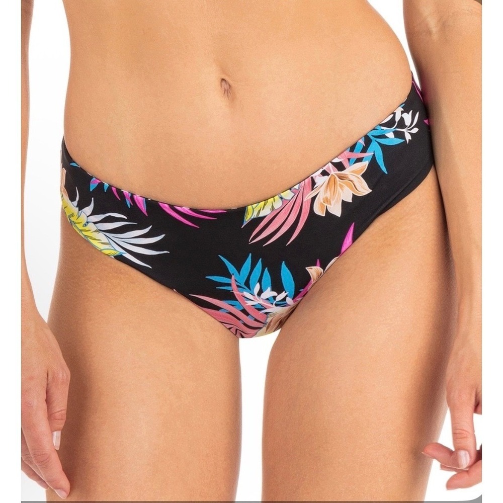 Hurley Reversible Bikini Bottom Black Floral Geometric  Size Xs